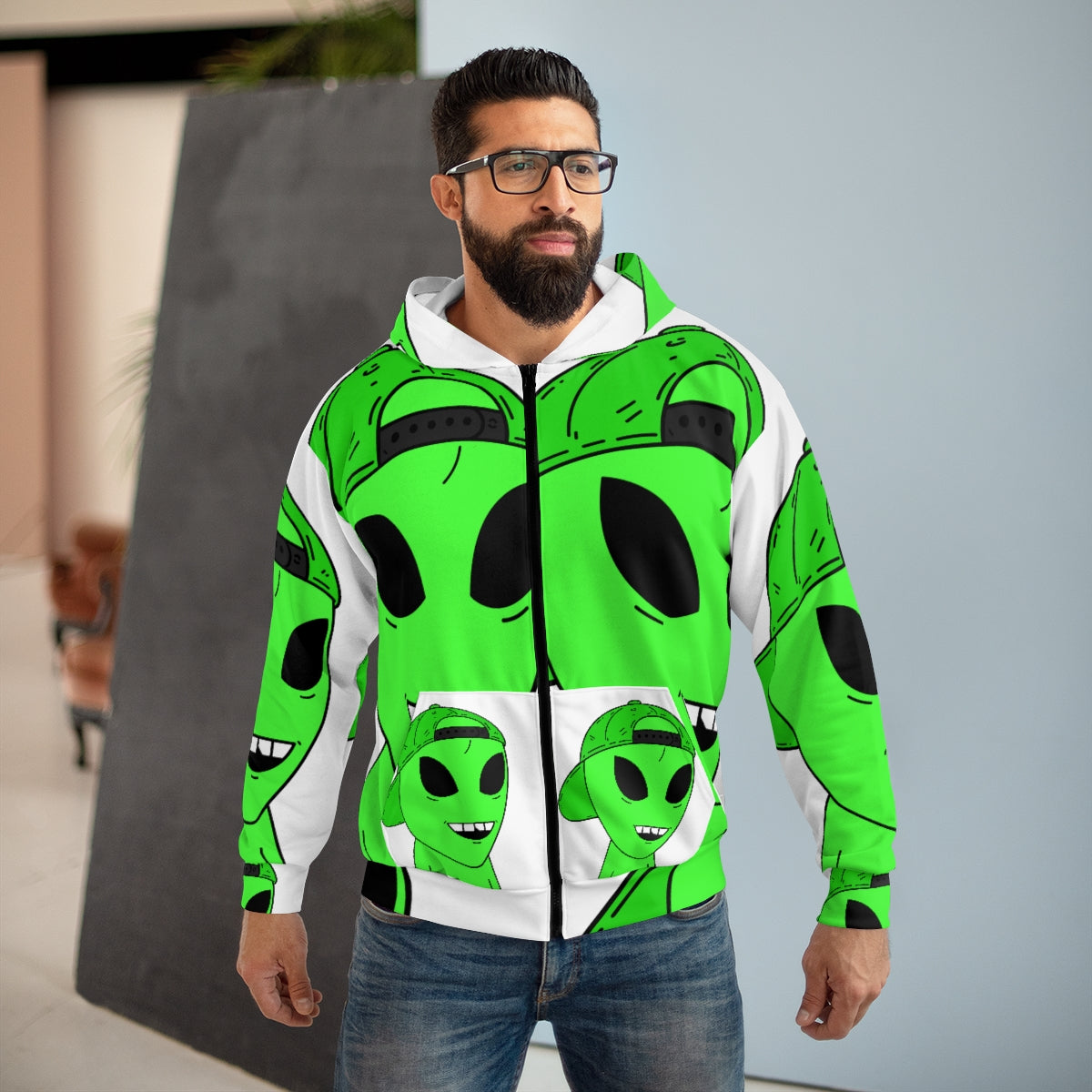 NFT Web3 Alien friend Visitor AOP Unisex Zip Hoodie