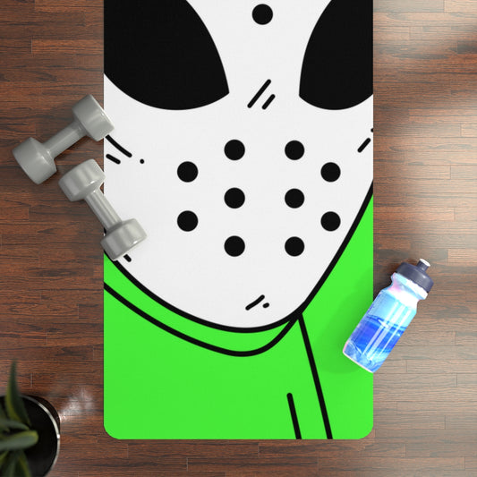 White Hockey Mask Green Alien Visitor Rubber Yoga Mat