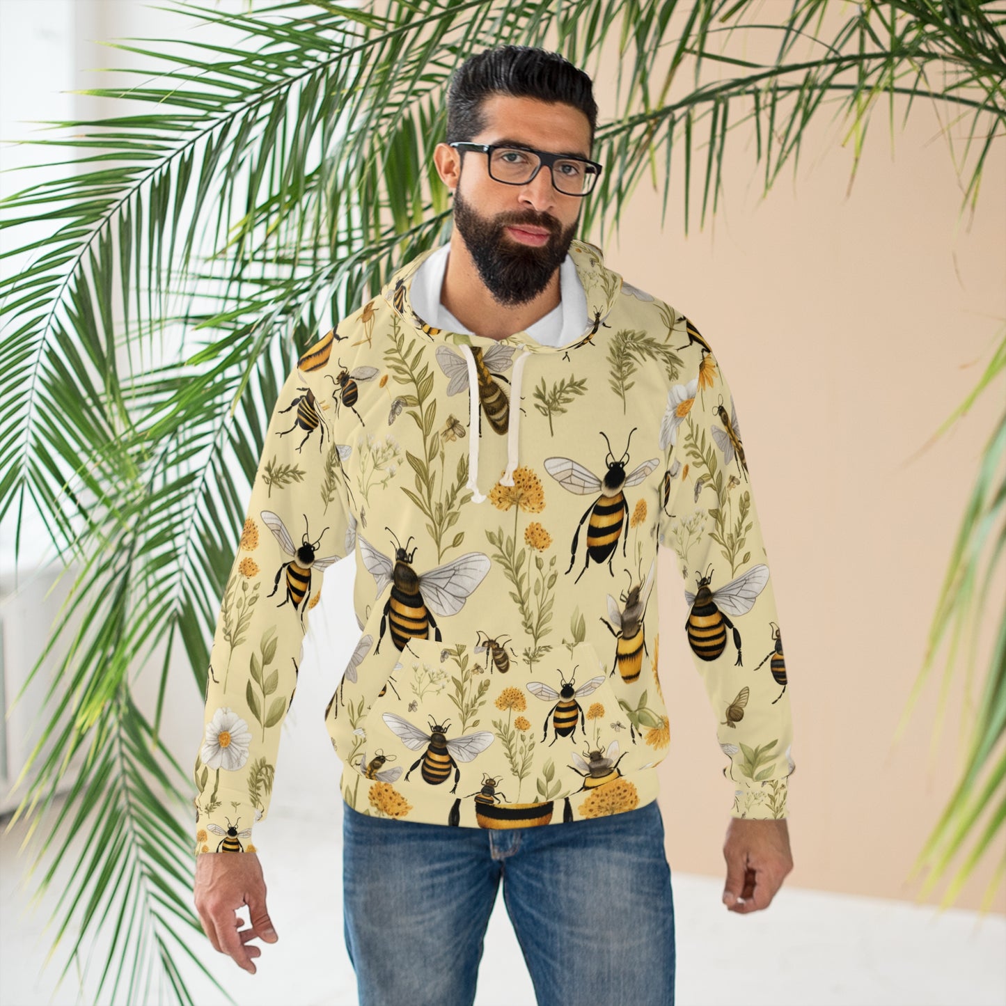 Whimsical Bees & Honeycombs Nature-Friendly Pattern Design Unisex Pullover Hoodie (AOP)