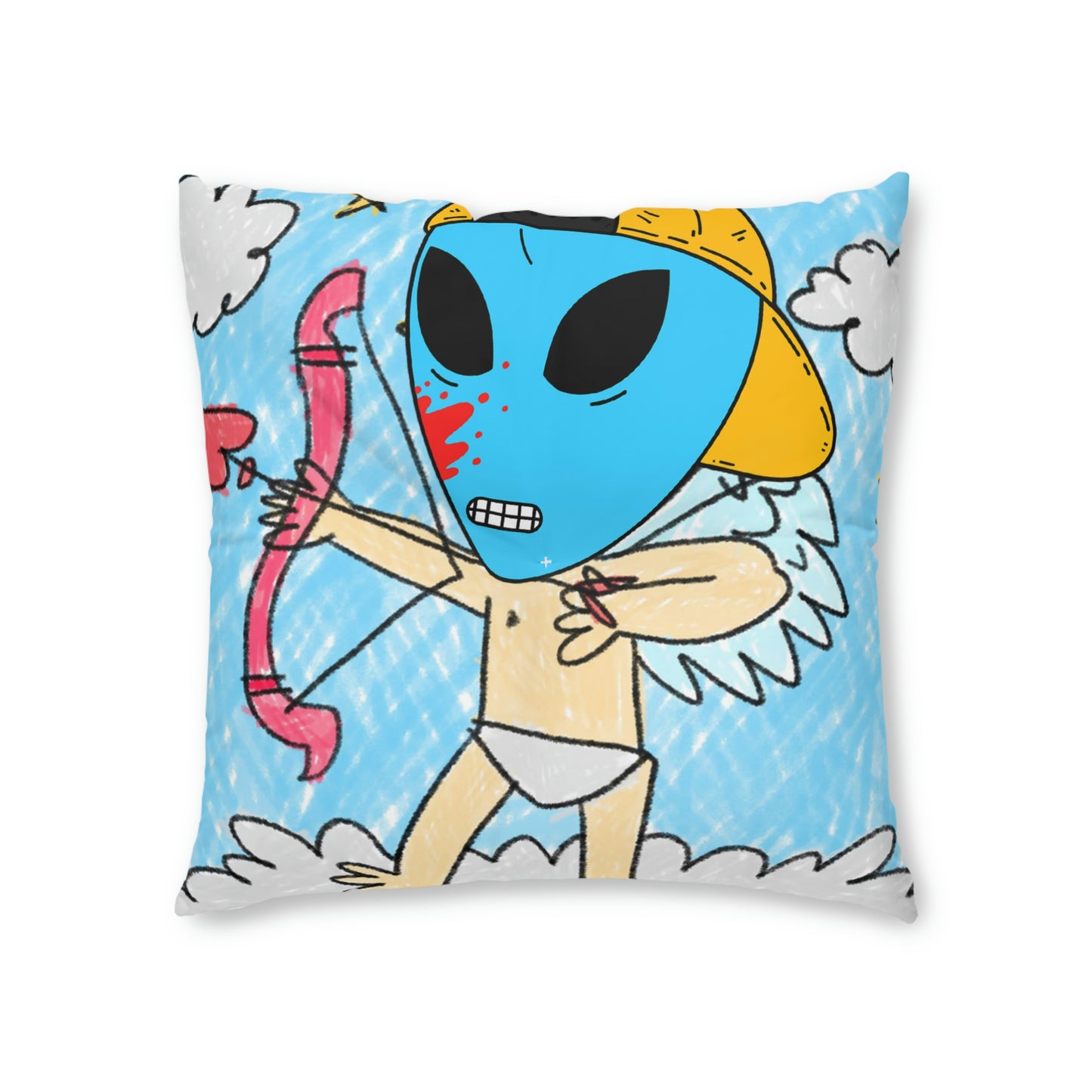 Valentine Arrow Heart Love Visitor Blue Blood Alien Tufted Floor Pillow, Square