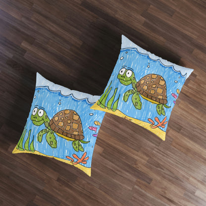 Almohada de suelo con diseño de tortuga marina, playa, arena y océano, cuadrada 