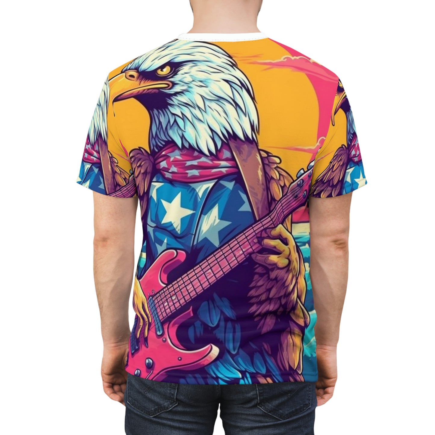 Bald Eagle from America, the Guitar Maestro Graphic Unisex Cut & Sew Tee (AOP)