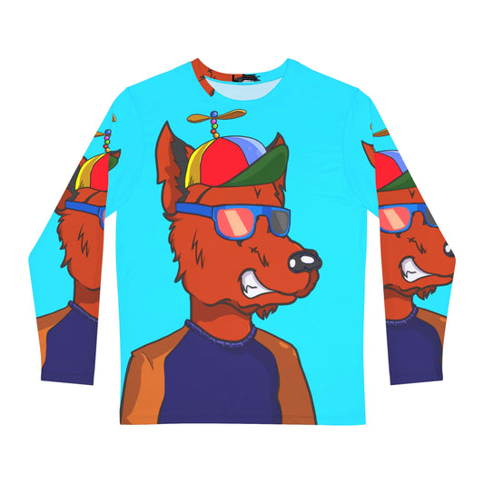 Helicopter Cyborg Wolf Propeller Hat Orange Fur Color Sunglasses Men's Long Sleeve AOP Shirt