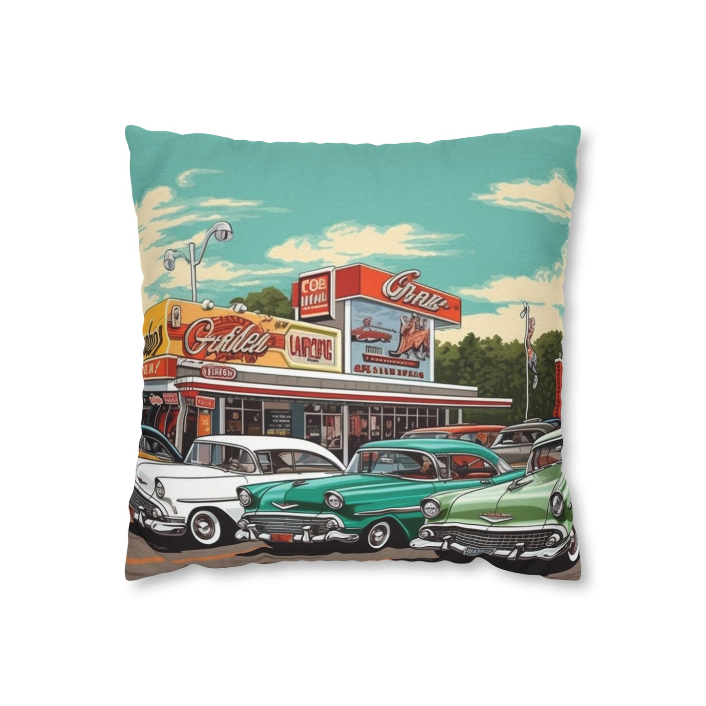 1950s Classic Car Collection Retro Artwork Spun Polyester Square Pillow Case