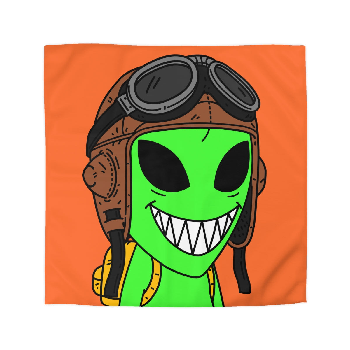 Aviator Flying Cap Green Alien Visitor Big Smile Teeth Yellow Backpack Microfiber Duvet Cover