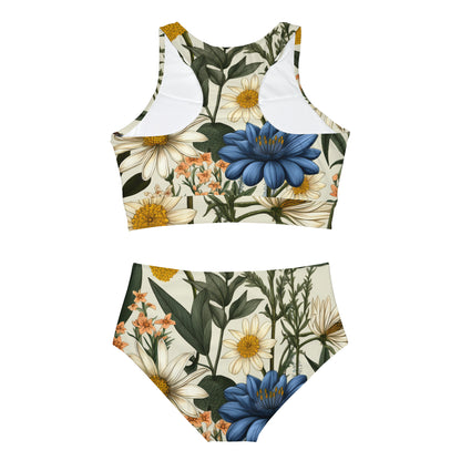 Botanical Illustration Flowers & Plants Design Sporty Bikini Set (AOP)