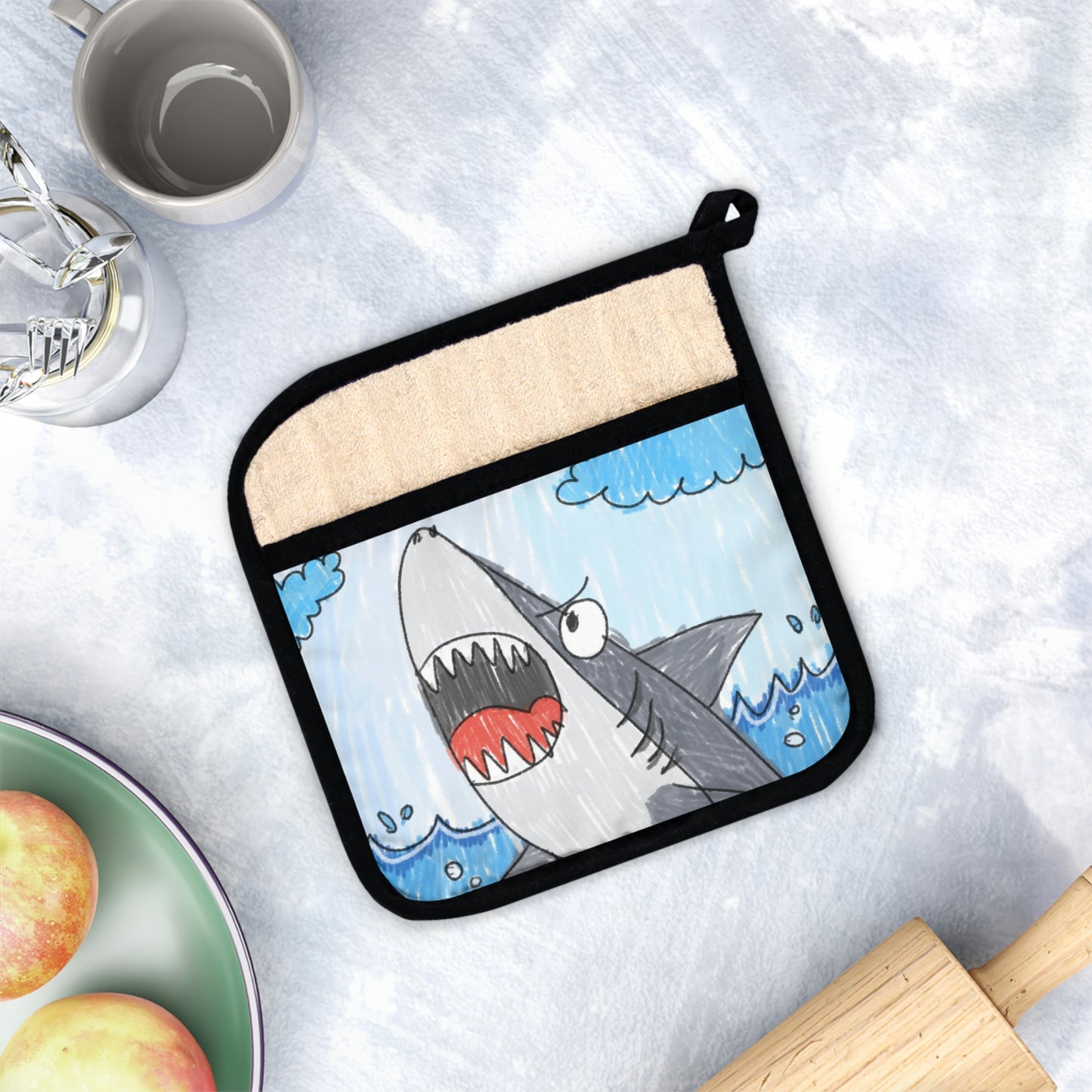 Shark Jaw Teeth Attack Ocean Sea Creature Pot Holder with Pocket