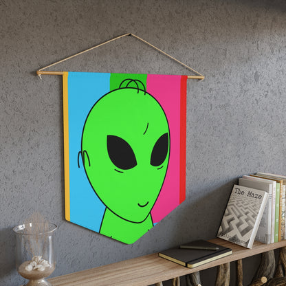 Green Alien Smile Hair Visitor Character Cartoon Comic Pennant