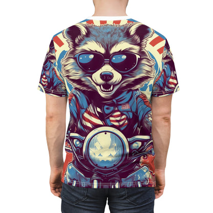 Raccoon Motorcycle Bike Rider Furry Animal Graphic Unisex Cut & Sew Tee (AOP)