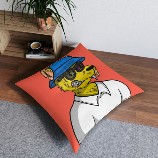 Yellow Wolf Wolve Cyborg Tufted Floor Pillow, Square