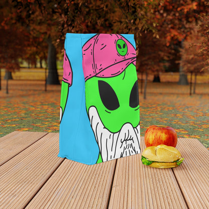 Bearded Green Visitor Pink Alien Hat Cartoon Comic Polyester Lunch Bag