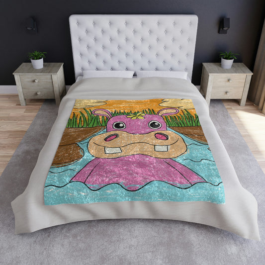 Hippo Hippopotamus Animal Creature Graphic Crushed Velvet Blanket