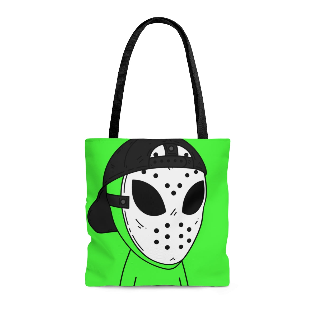 White Hockey Mask Green Alien Visitor Hockey AOP Tote Bag