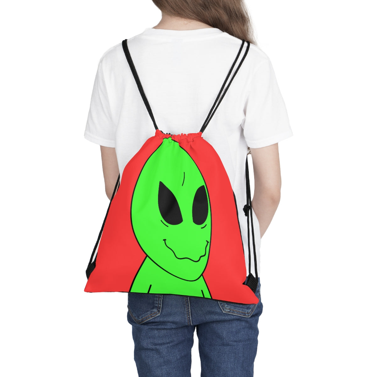 Green Smile Alien Visitor Outdoor Drawstring Bag