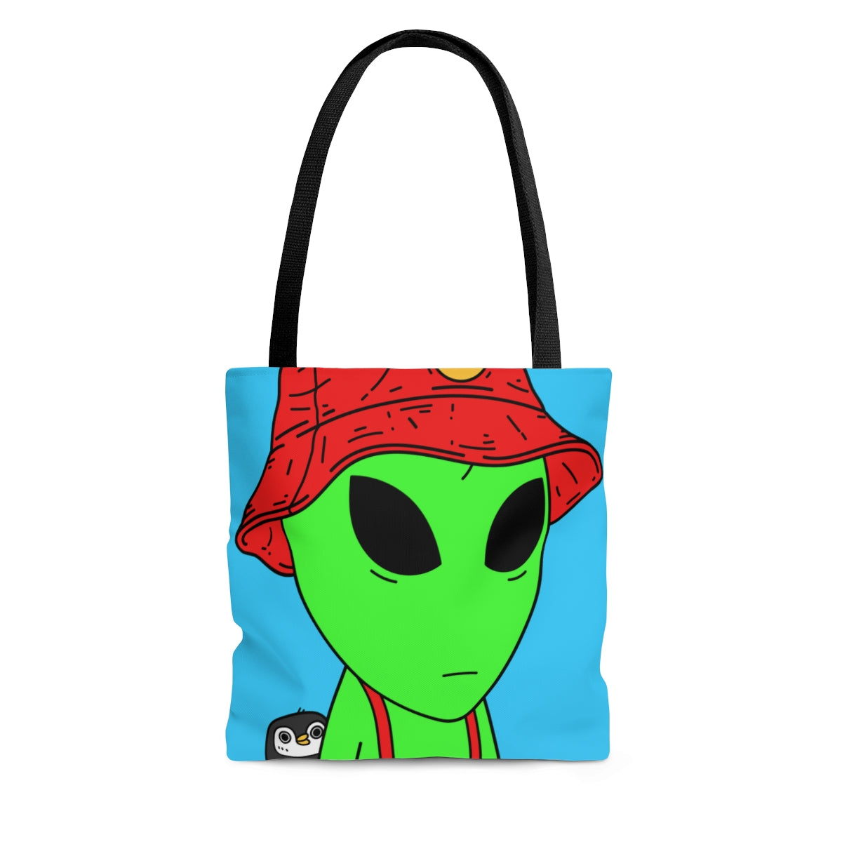 Penguin Alien Visitante Red Visi Hat Tirantes AOP Bolsa de tela 