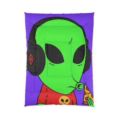 The Visitors Pizza Alien with Headphones Bed Comforter