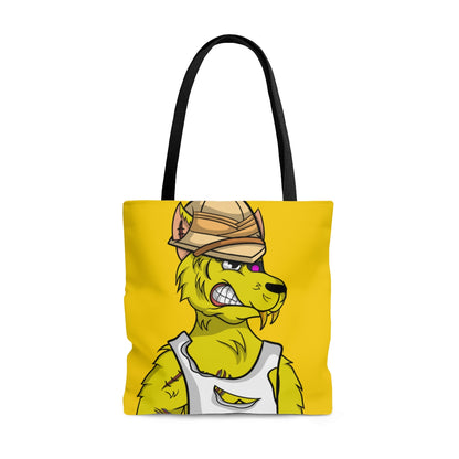 Cyborg Wolve Yellow Fur Ripped Shirt Hard Hat Wolf AOP Tote Bag