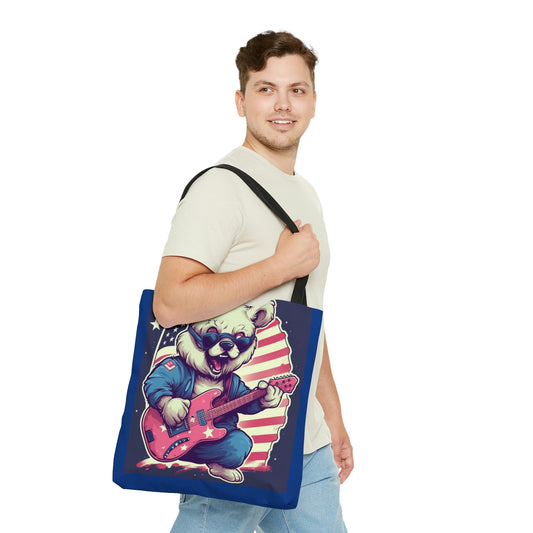 Rock and Roll Independence: Patriotism Patriotic Bear's Guitar Tote Bag (AOP)
