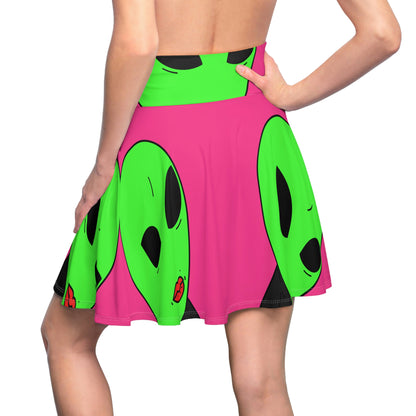 8 Ball Green Alien Lipstick Visitor Women's Skater Skirt