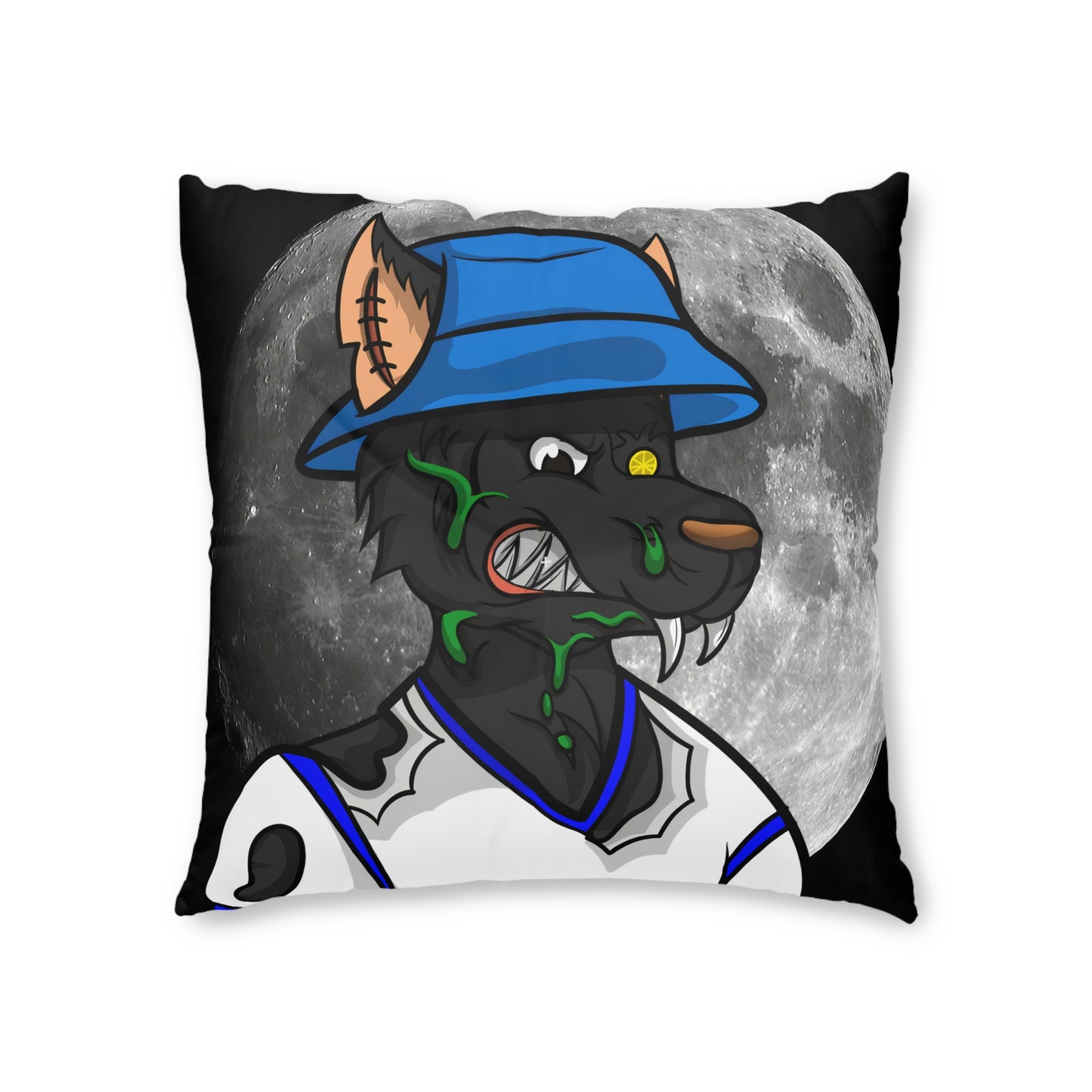 Full Moon Cyborg Werewolve Wolf Tufted Floor Pillow, Square