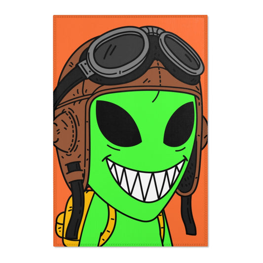 Aviator Flying Cap Green Alien Visitor Big Smile Teeth Yellow Backpack Area Rugs - Visitor751