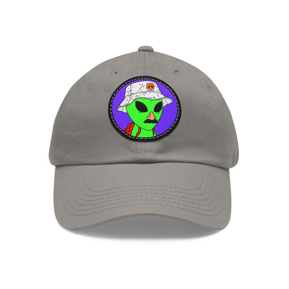 Visitor Green Alien Space Traveler Dad Hat with Leather Patch (Round)