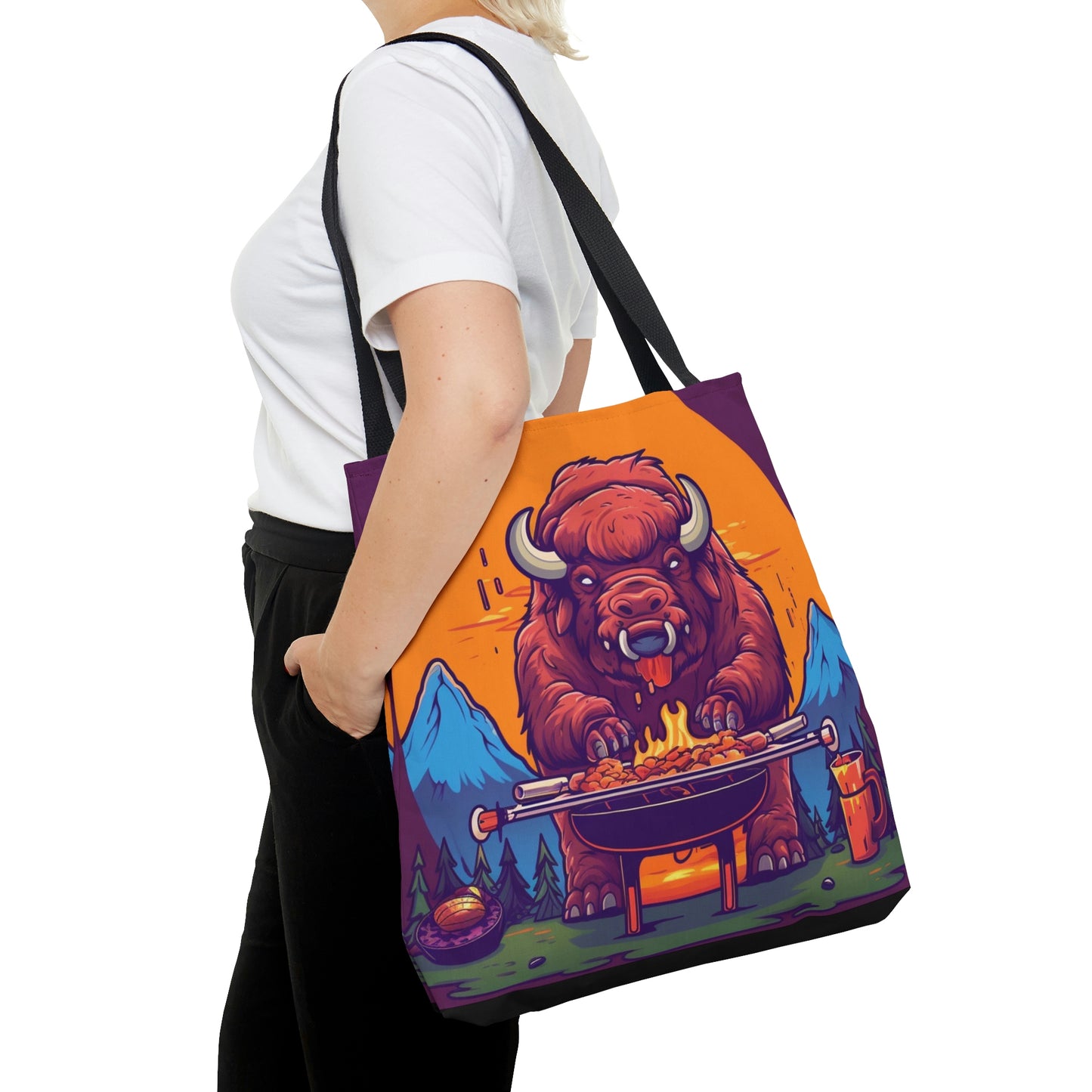 American Bison Grill Cook Food Buffalo Graphic Tote Bag (AOP)