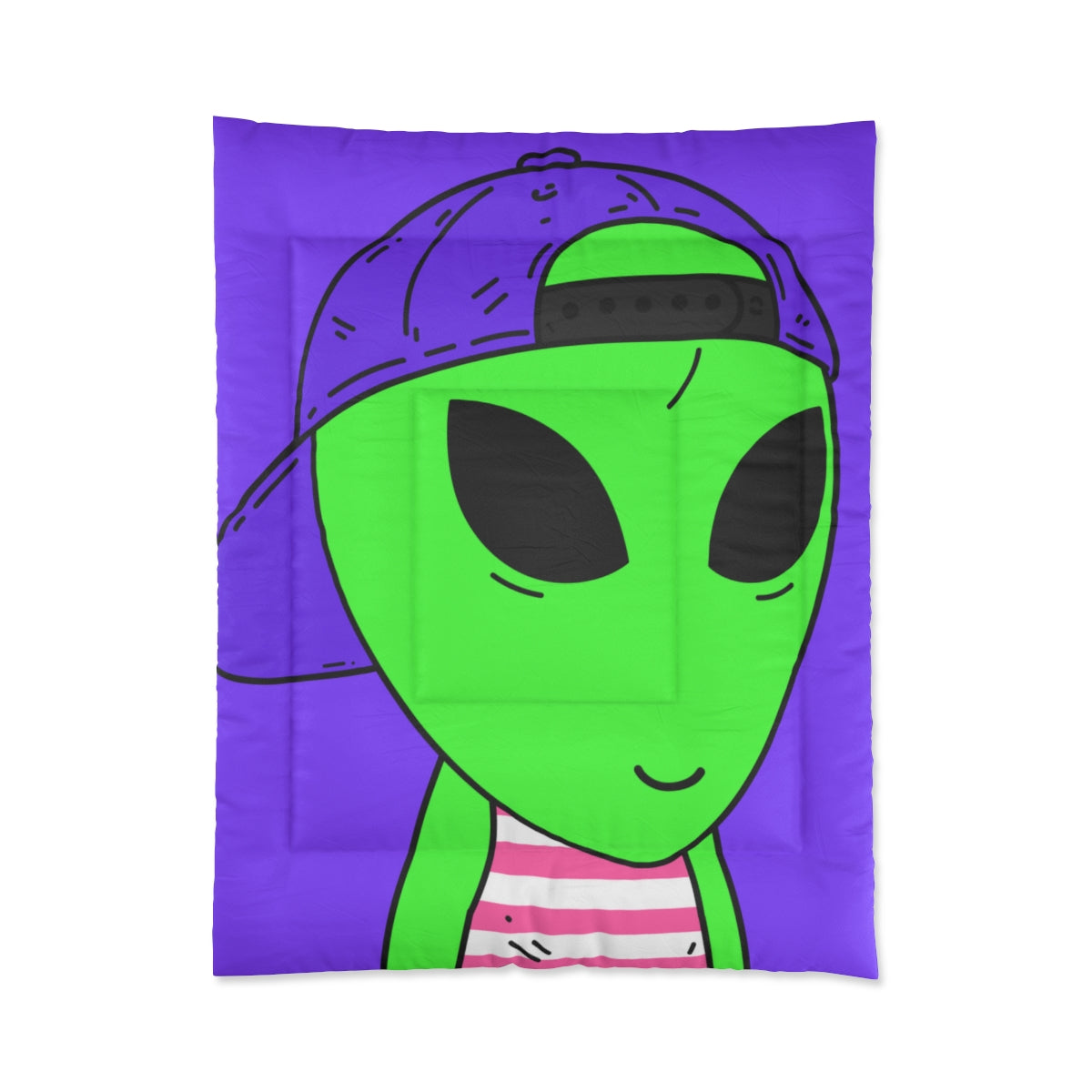 Purple Hat Green Alien Smile Visitor Red White Striped Tank Top Bed Comforter