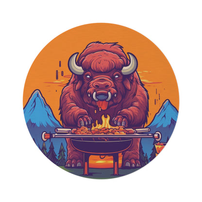 American Bison Grill Cook Food Buffalo Graphic Round Rug