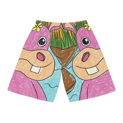 Hippo Hippopotamus Animal Creature Graphic Basketball Shorts (AOP)