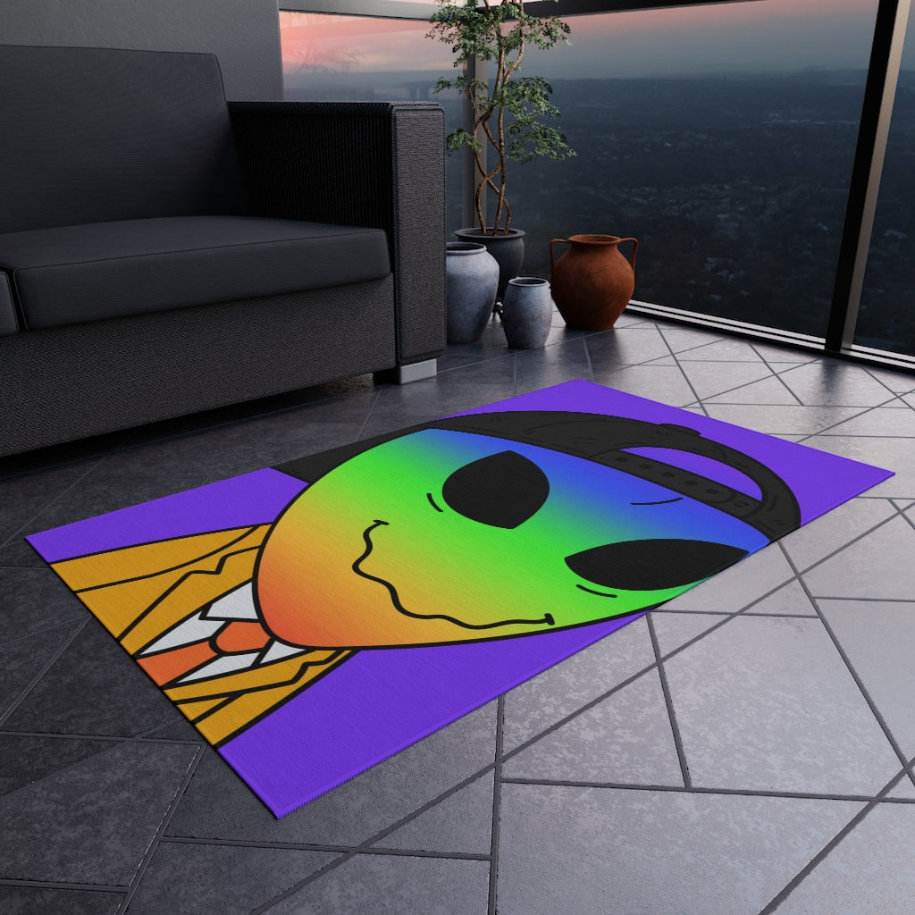 Rainbow Multi Color Visitor Black Cap Gold Suit Visitor Outdoor Rug