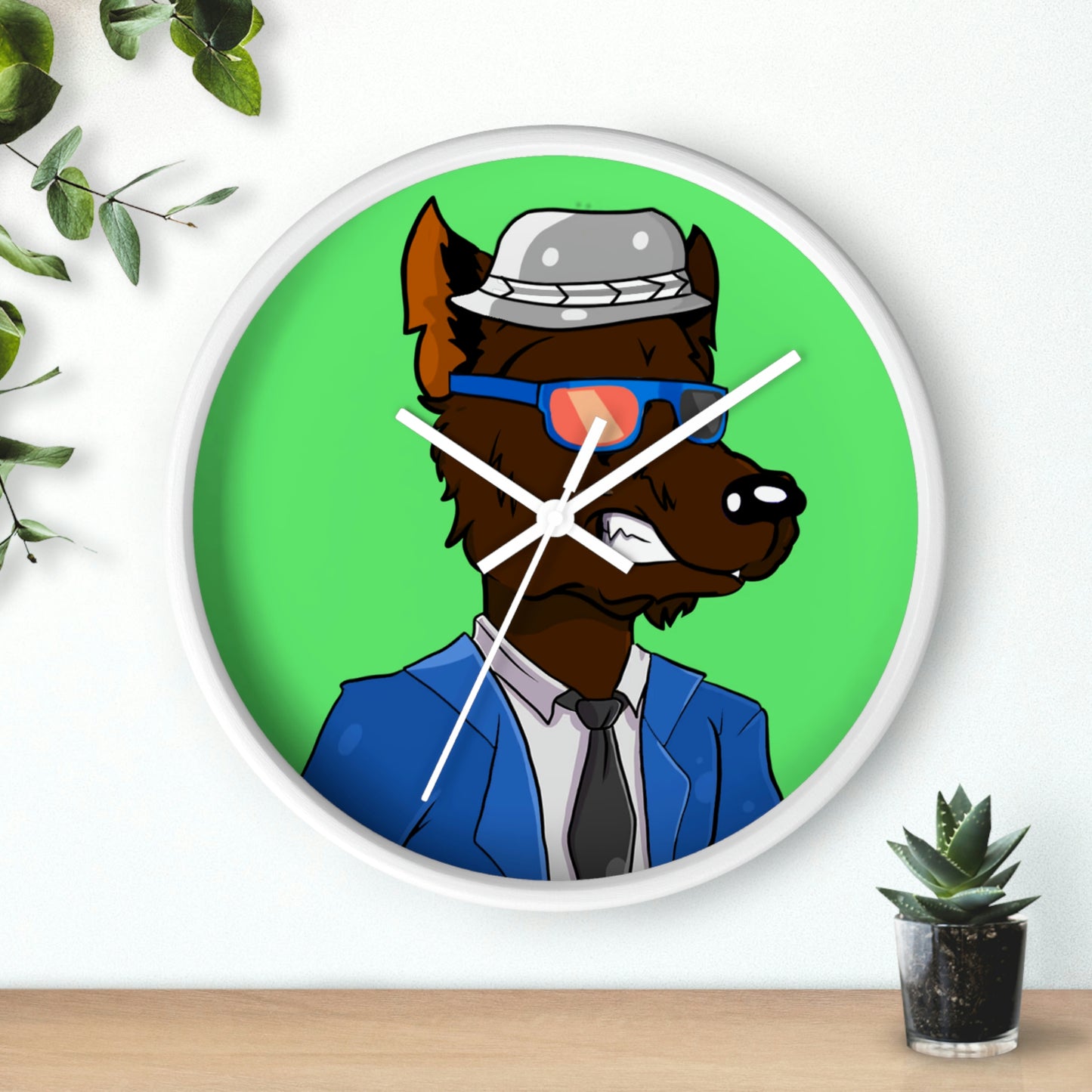 Brown Wolf Fur Blue Suit Business Tie Werewolf Wall clock