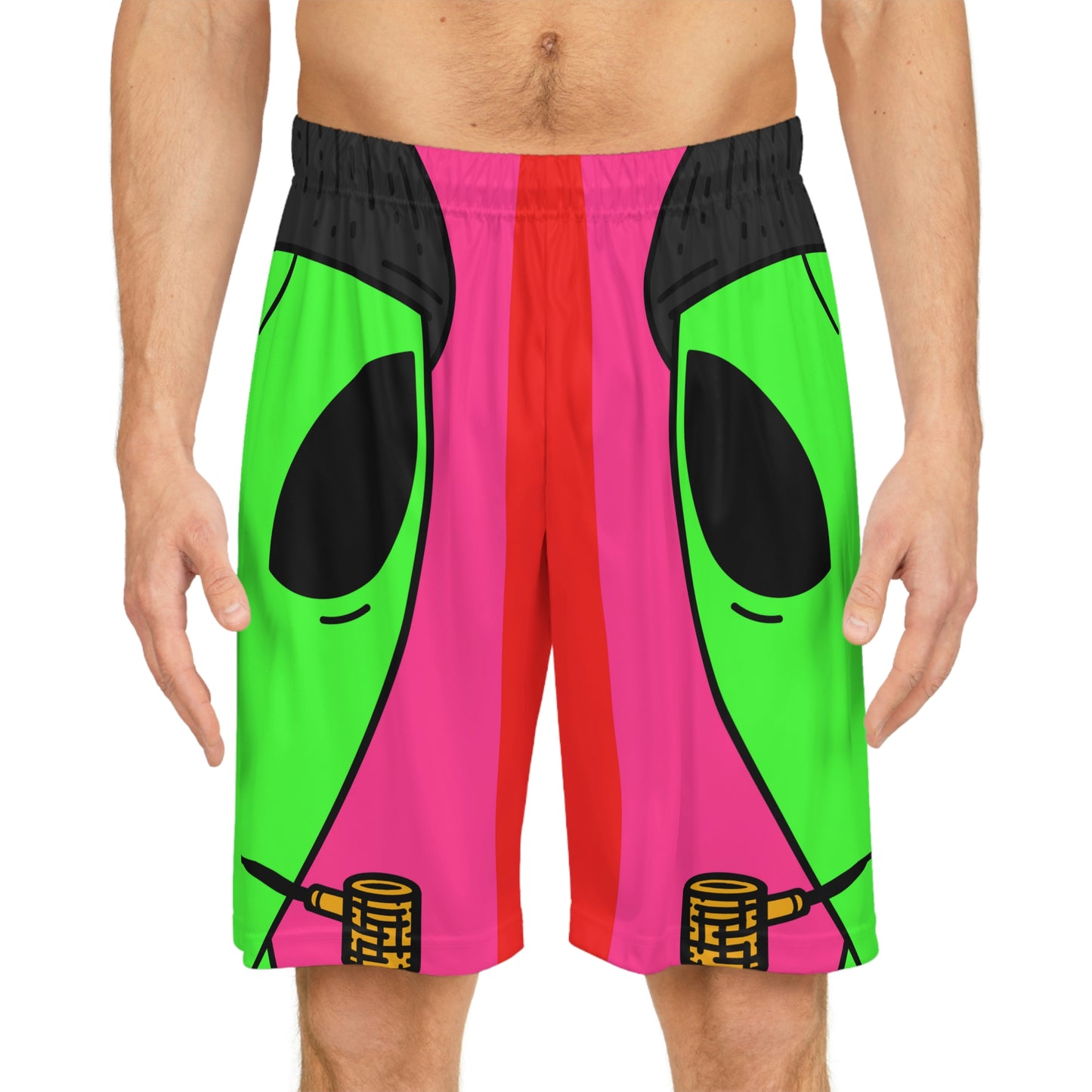 Pipe Smoking Green Alien Black Beanie Basketball Shorts