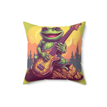 Frog Log Bass Guitarist Musician Swamp Graphic Spun Polyester Square Pillow