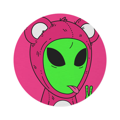 Pink Bear Green Peace Hand Tongue Visitor Alien Round Rug - Visitor751