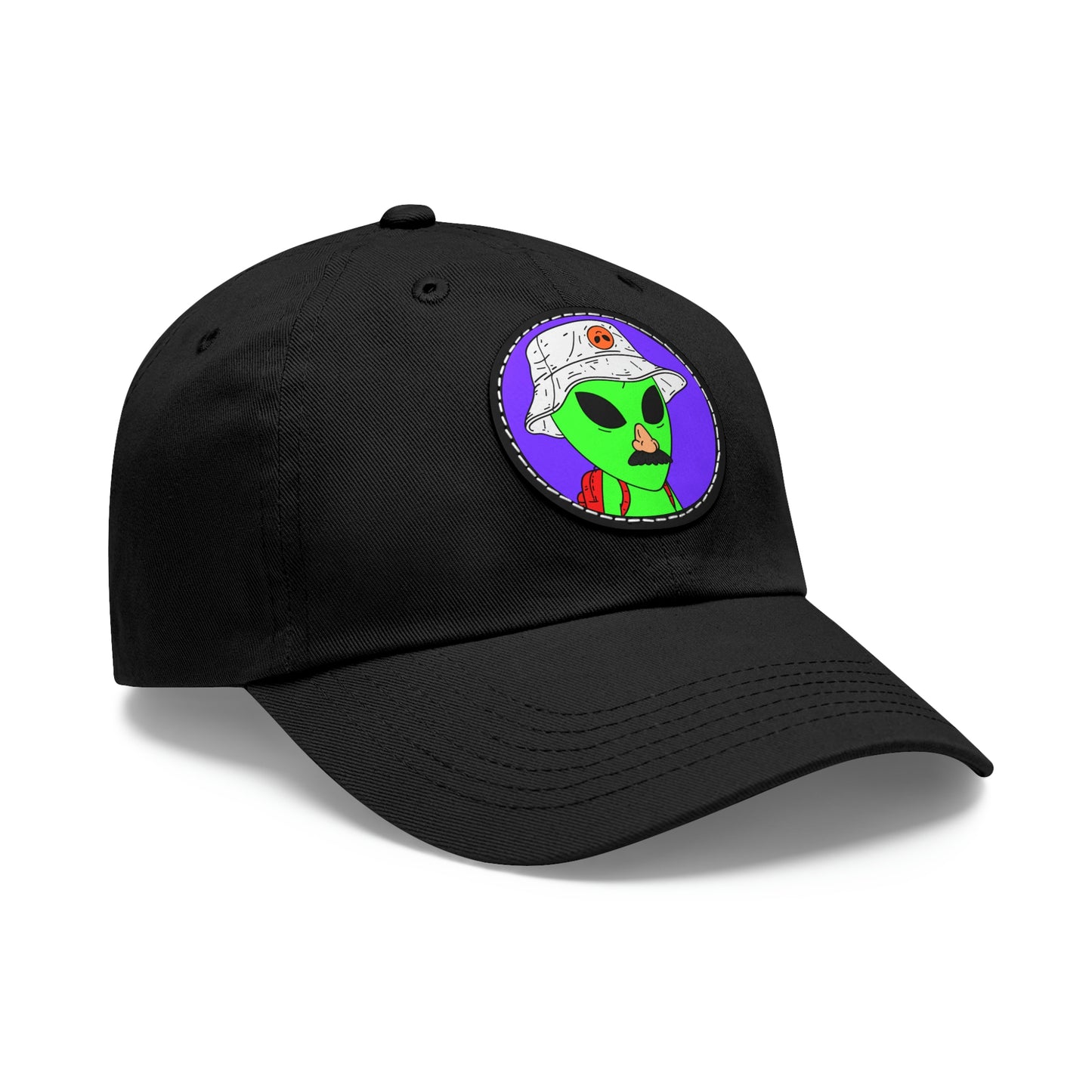 Visitor Green Alien Space Traveler Dad Hat with Leather Patch (Round)