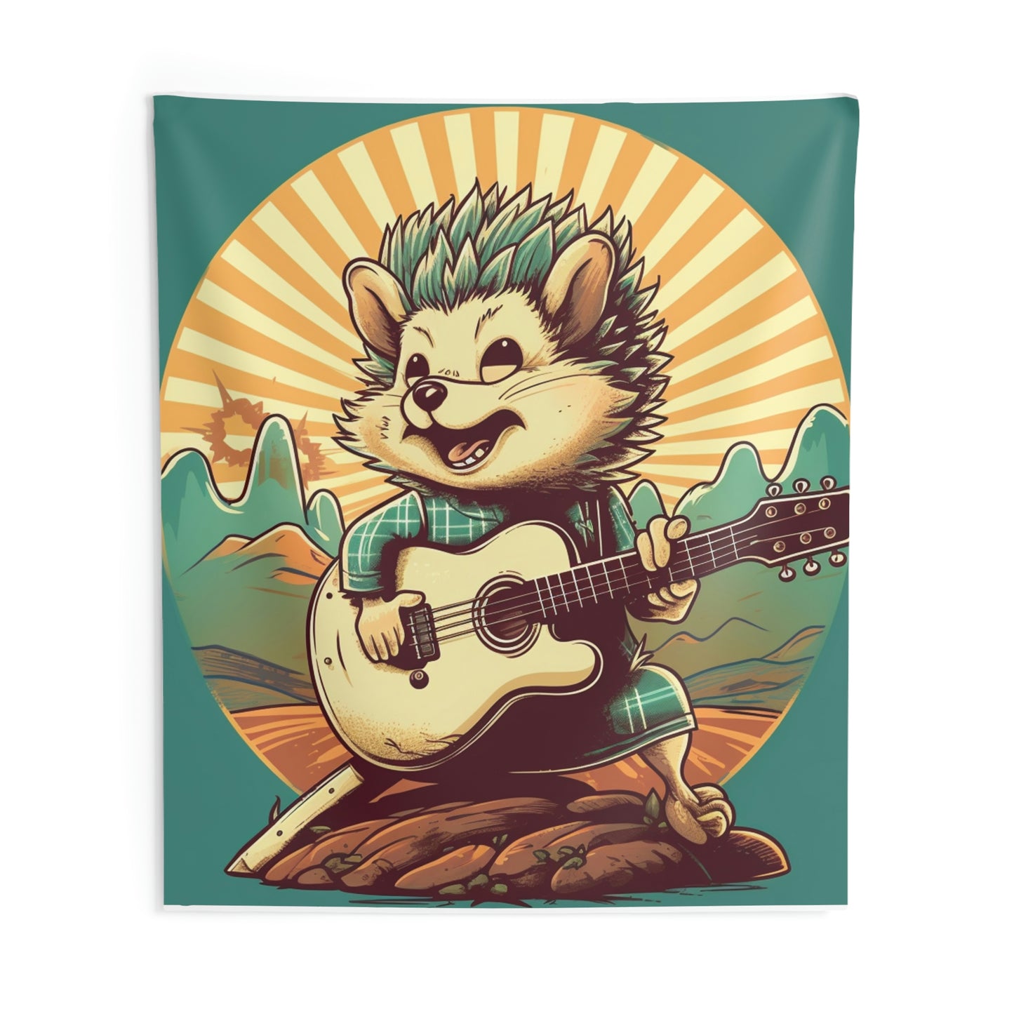 Hedgehog Old Style Classic Guitarist Digital Design Indoor Wall Tapestries