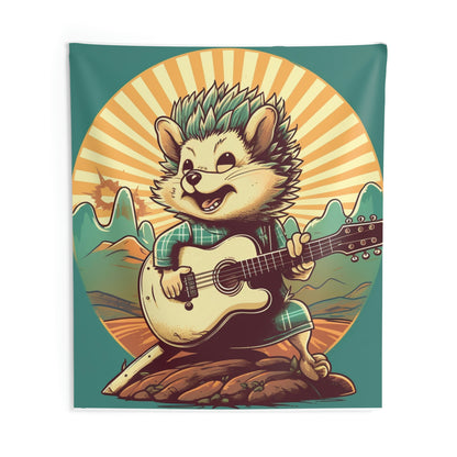 Hedgehog Old Style Classic Guitarist Digital Design Indoor Wall Tapestries