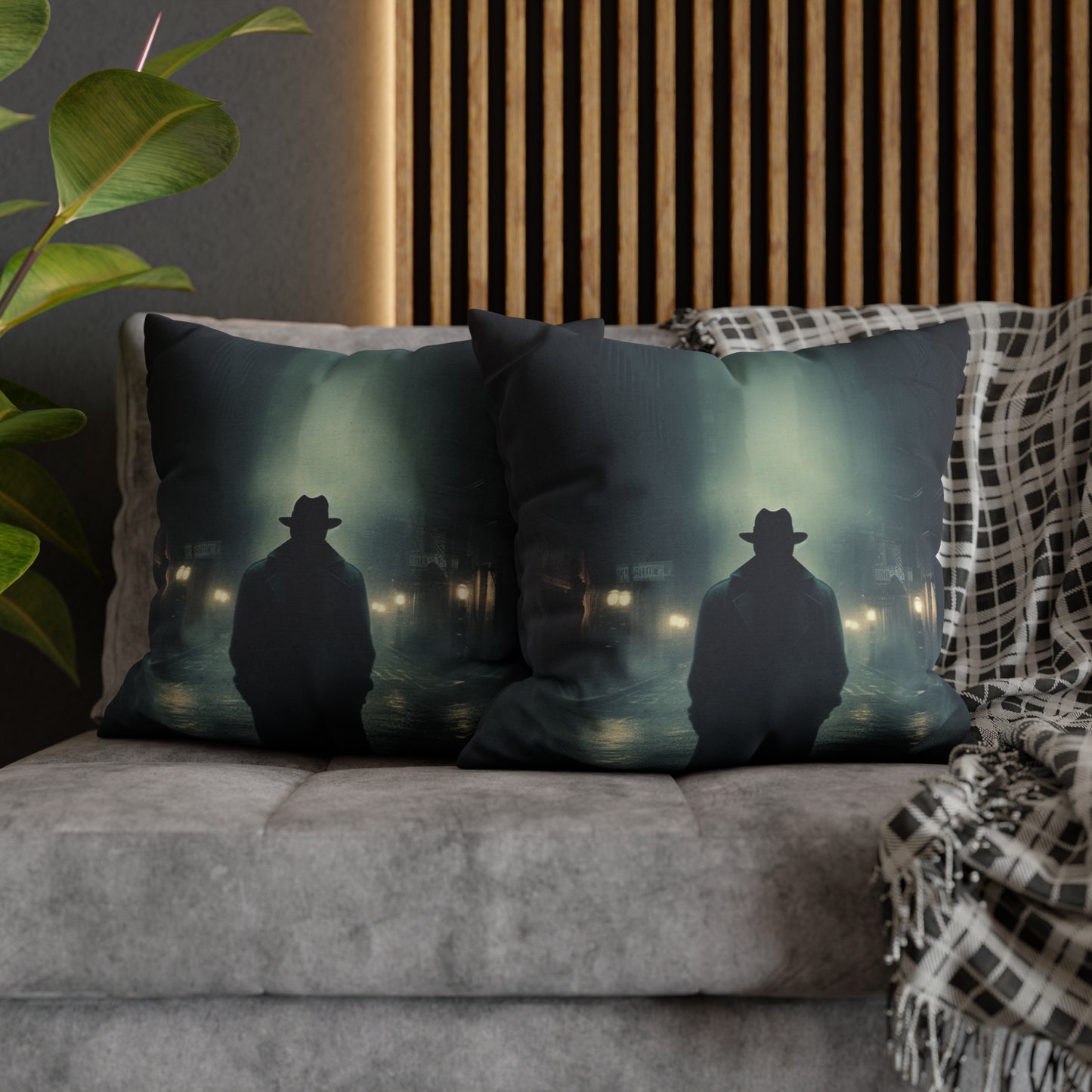 Mystery Detective Alley - Noir Book Cover Artwork Spun Polyester Square Pillow Case