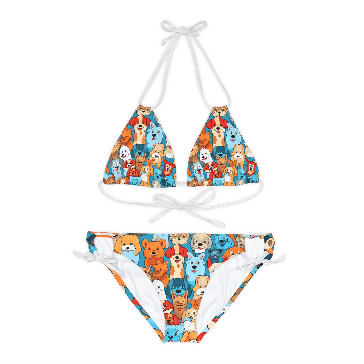 Cute Cartoon Dogs Whimsical Pattern Design Strappy Bikini Set (AOP)