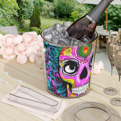 Trippy psychedelic Skull Skeleton Head Face Ice Bucket with Tongs