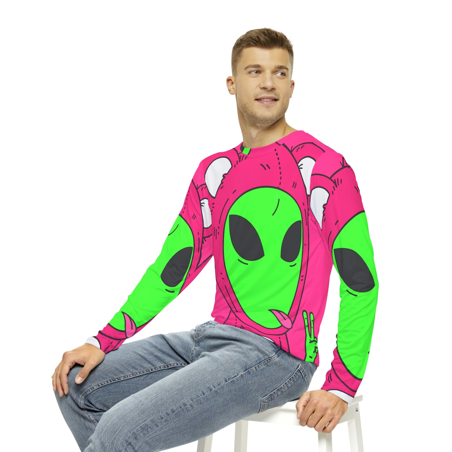 Bear Outfit Suit Alien Men's Long Sleeve AOP Shirt