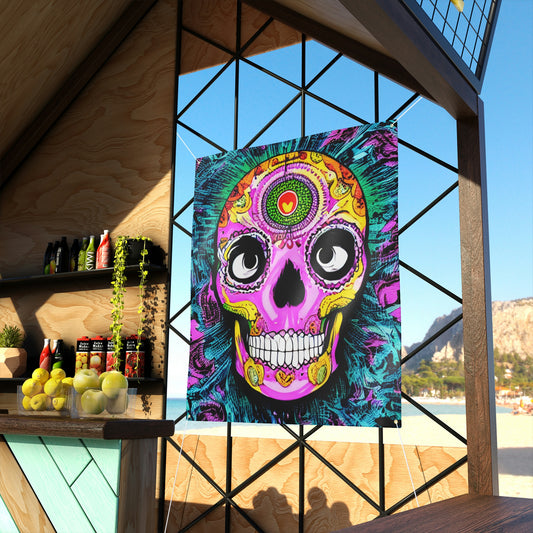 Trippy psychedelic Skull Skeleton Head Face Matte Banner