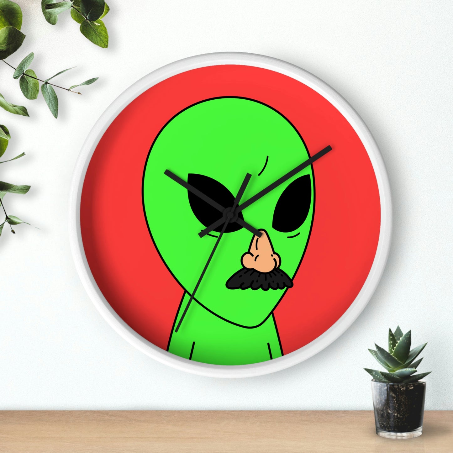 Green Visitor Alien Disguised Fake Nose Wall clock