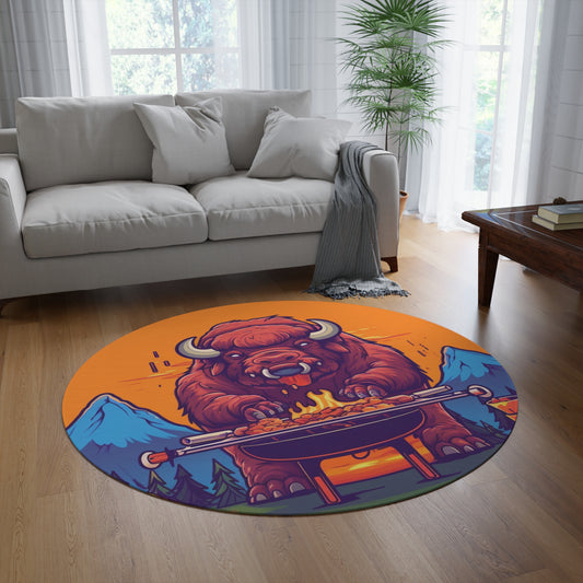 American Bison Grill Cook Food Buffalo Graphic Round Rug