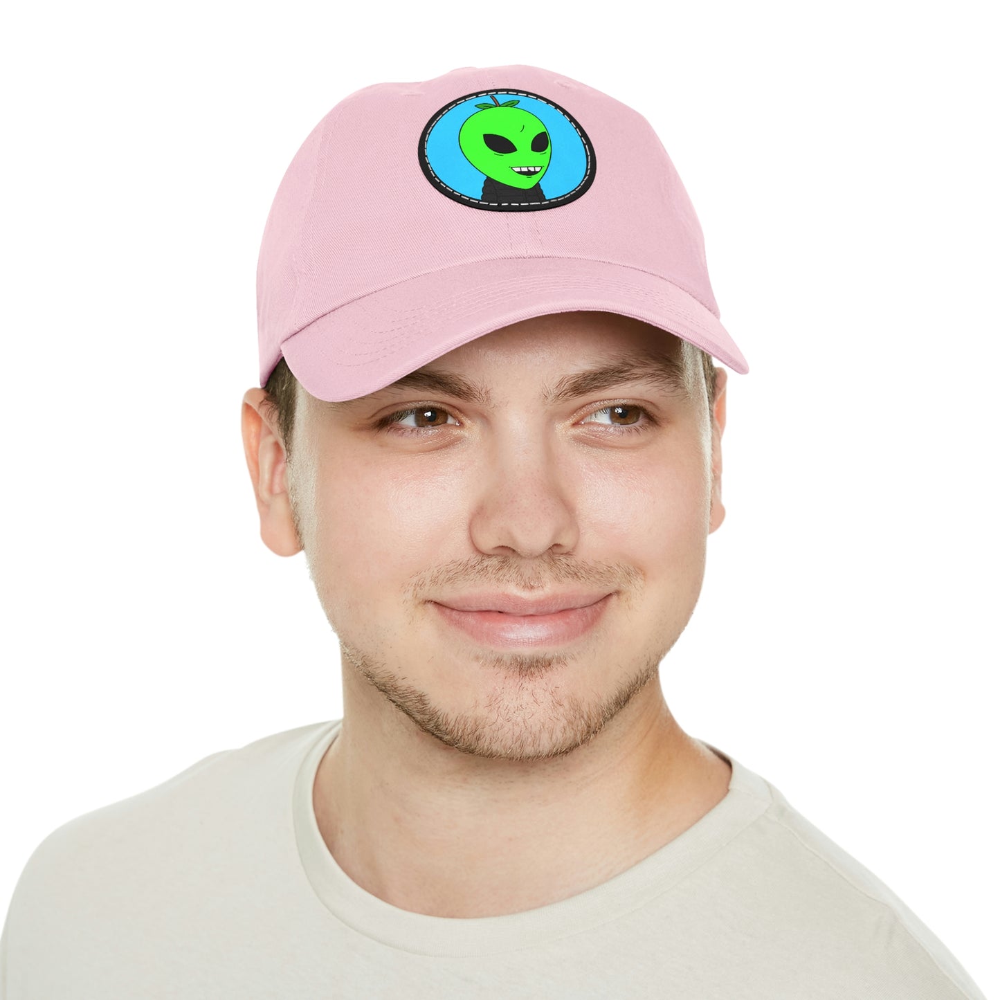 Green Apple Chipped tooth Visitor Smiling Dad Hat with Leather Patch (Round)