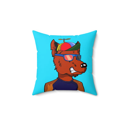 Helicopter Cyborg Wolf Propeller Hat Orange Fur Color Sunglasses Long Sleeve Spun Polyester Square Pillow