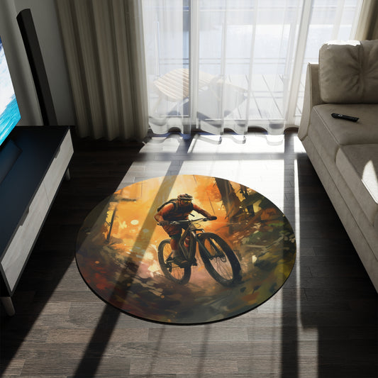 Mountain Bike Adventure - Forest Trail Graphic Round Rug