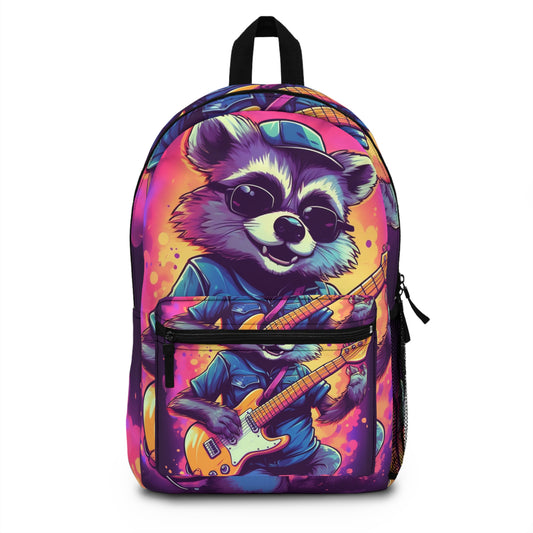 Furry Raccoon Guitarist - Rock Star Animal Music Decor Backpack