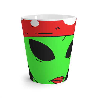 Mushroom Head Green Alien Visitor w/ Red Lips Latte Mug